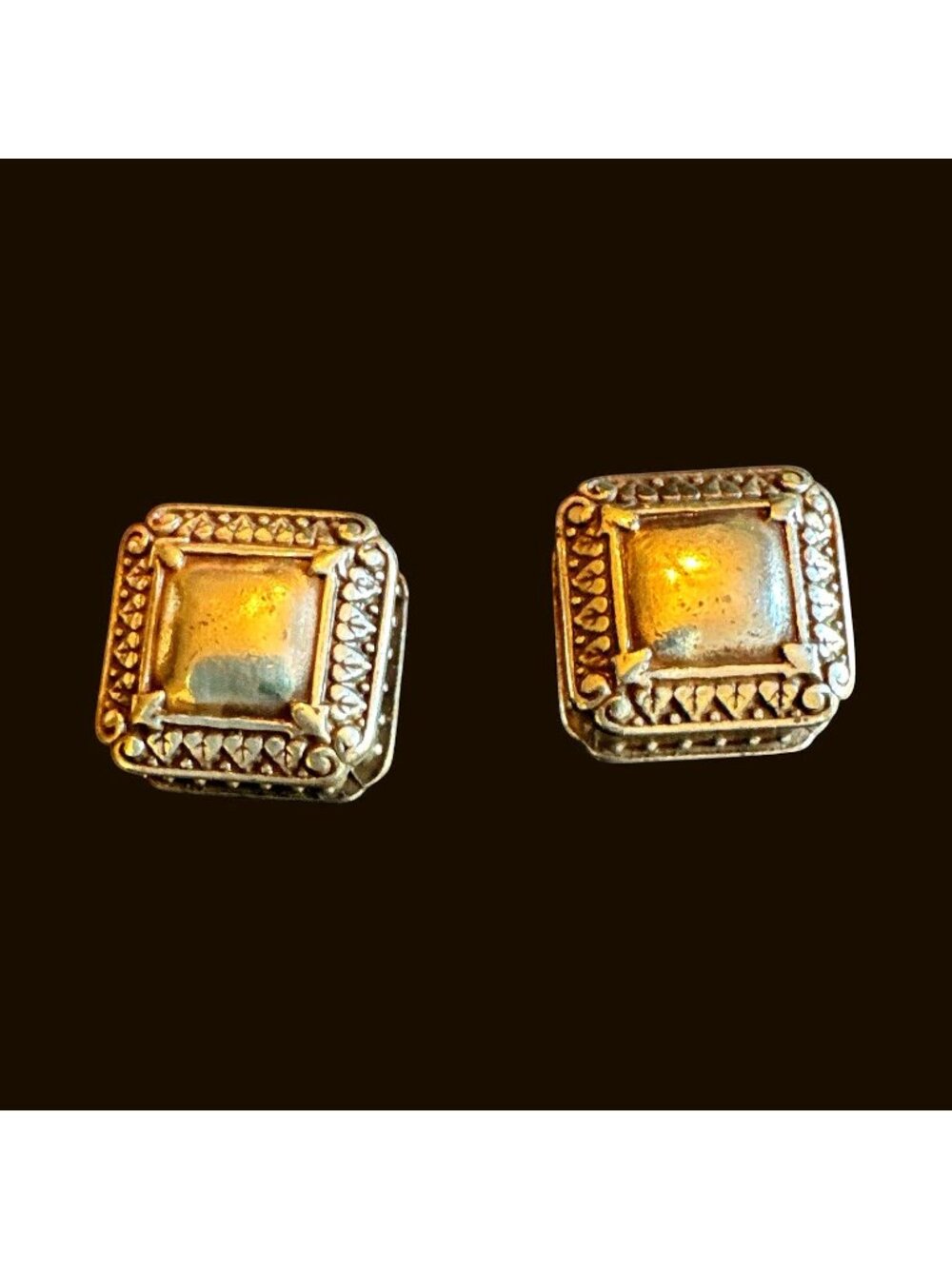Brighton Square Silver Plate Pierced Post Earrings Western